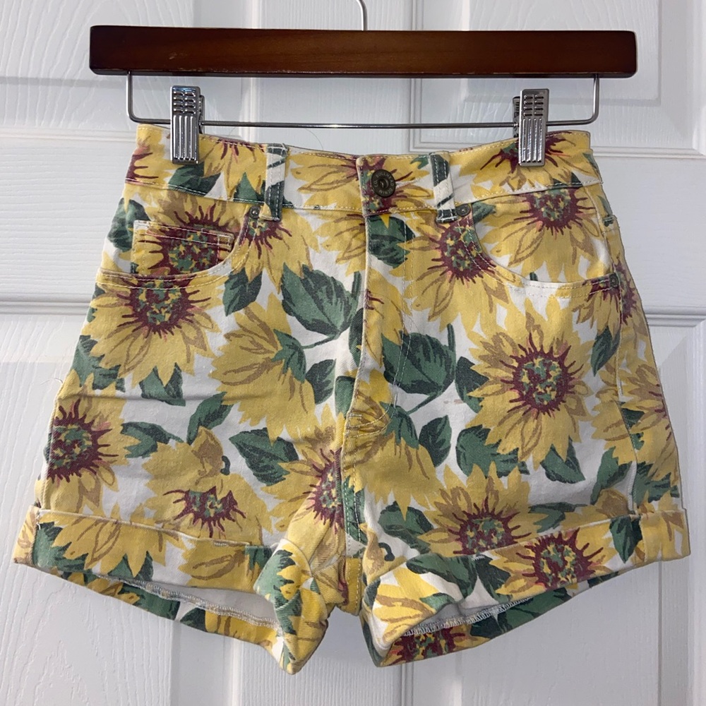 High-Waisted Sunflower Shorts